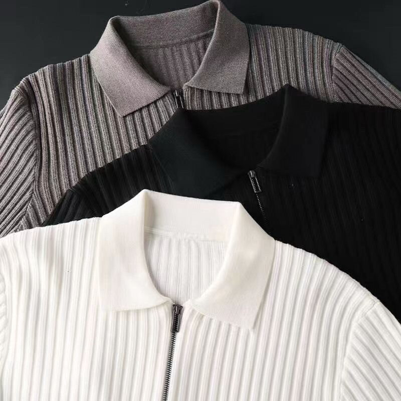 Klassischer Gerippter Reißverschluss-Pullover