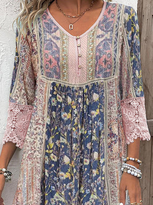Rebeka - Kleid mit Vintage-Druck und Spitze