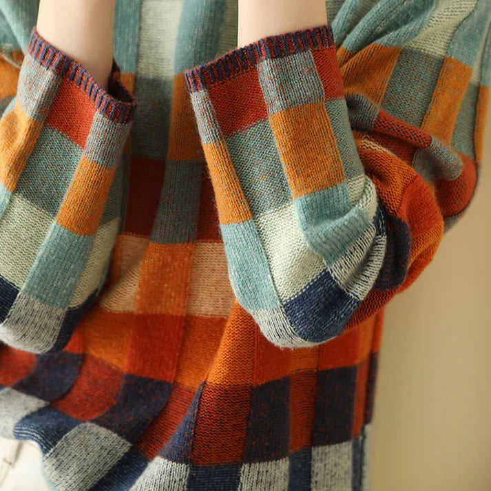 Adalynn - Bunter Rollkragenpullover mit Patchwork-Strickmuster