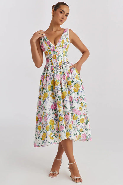 Alura | Elegantes Floral Sommer-Midi-Kleid