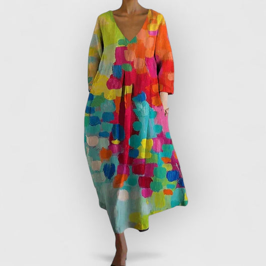 Anna | Buntes V-Ausschnitt Kleid