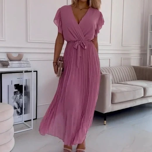 FRID I PLISSIERTES KLEID MIT V-AUSSCHNITT
