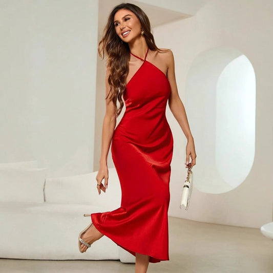 Friday - Satin Slip Sexy Abend Lang Kleid