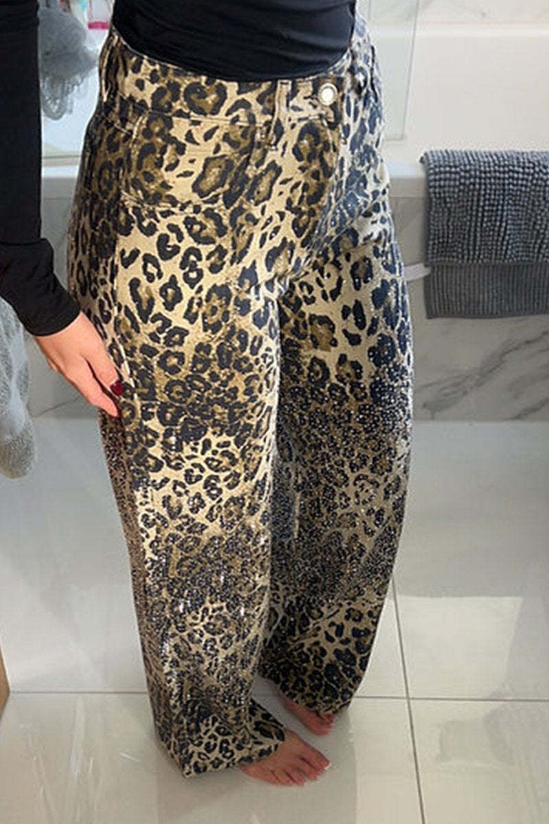 Glitzernde Leopard-Print Jeans – Modisch & Auffällig