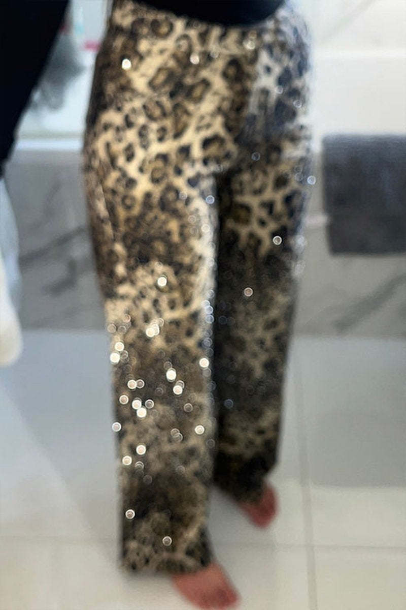 Glitzernde Leopard-Print Jeans – Modisch & Auffällig