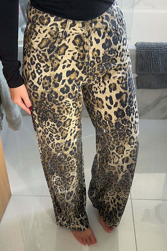 Glitzernde Leopard-Print Jeans – Modisch & Auffällig