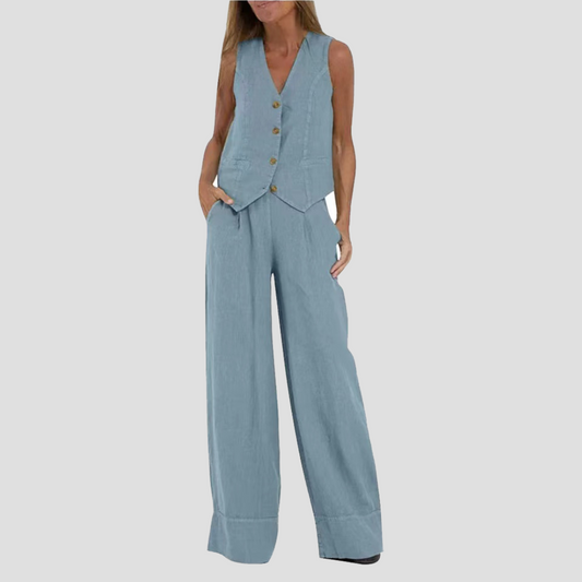 Kira - Weste mit Knöpfen & Weite Hose Set