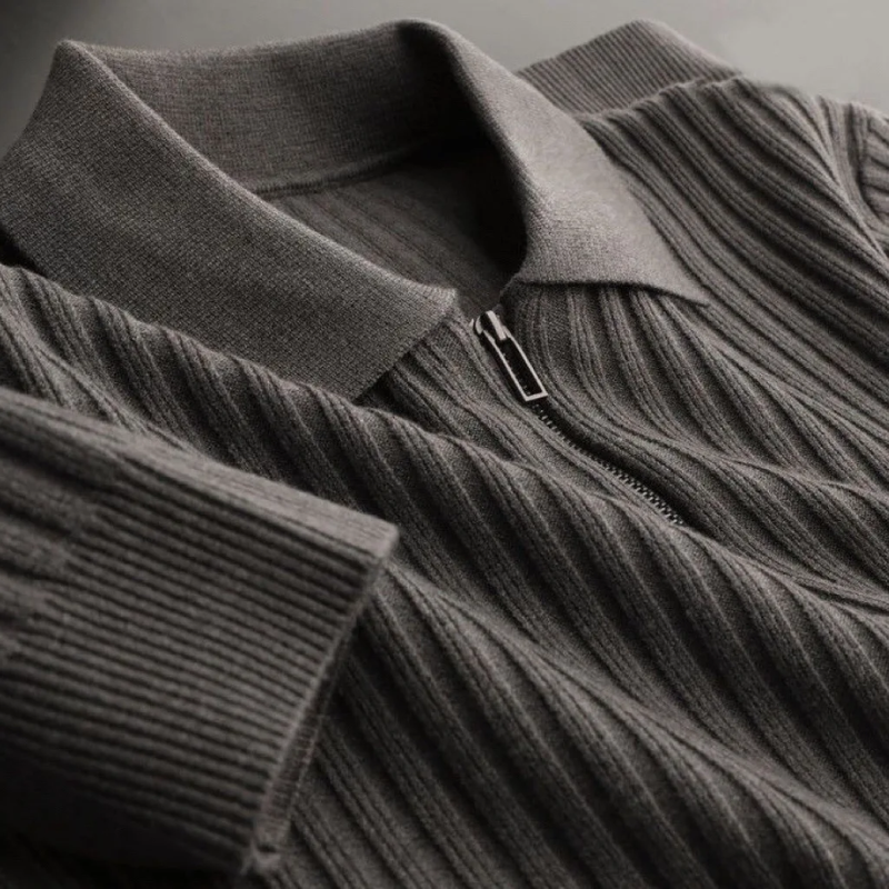 Klassischer Gerippter Reißverschluss-Pullover