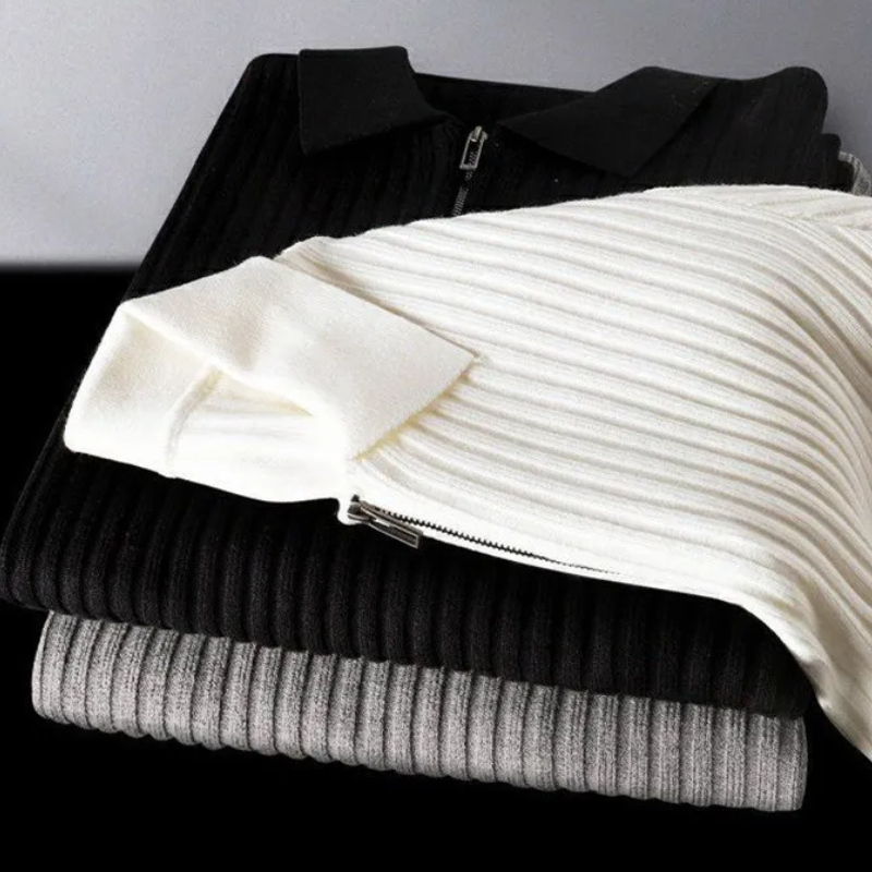 Klassischer Gerippter Reißverschluss-Pullover