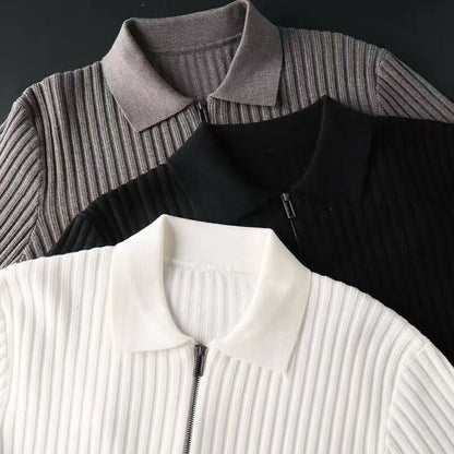 Klassischer Gerippter Reißverschluss-Pullover