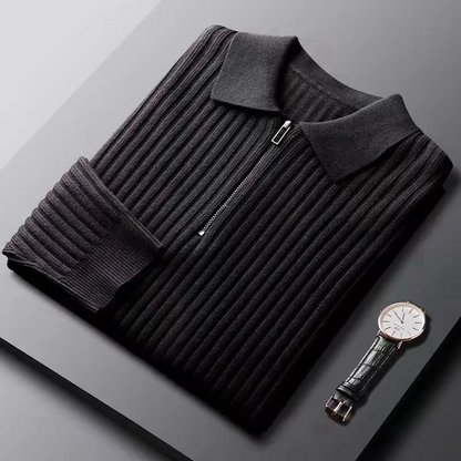 Klassischer Gerippter Reißverschluss-Pullover