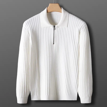 Klassischer Gerippter Reißverschluss-Pullover