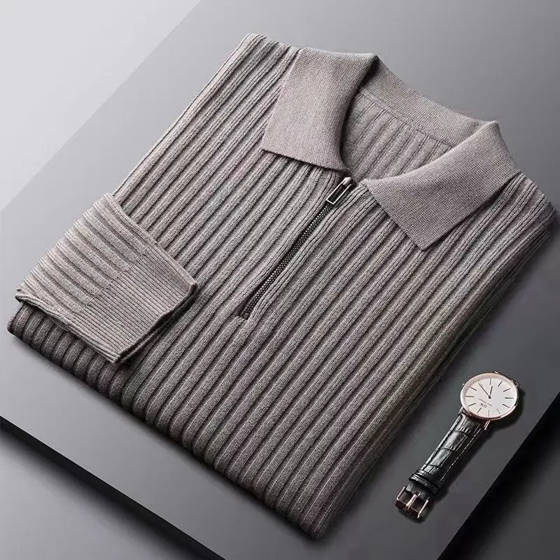 Klassischer Gerippter Reißverschluss-Pullover
