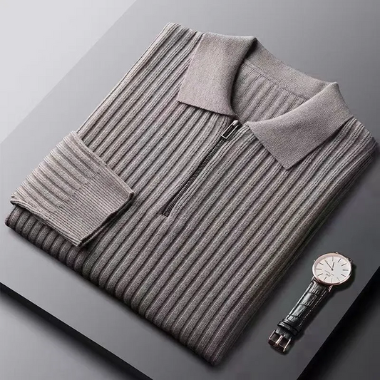 Klassischer Gerippter Reißverschluss-Pullover