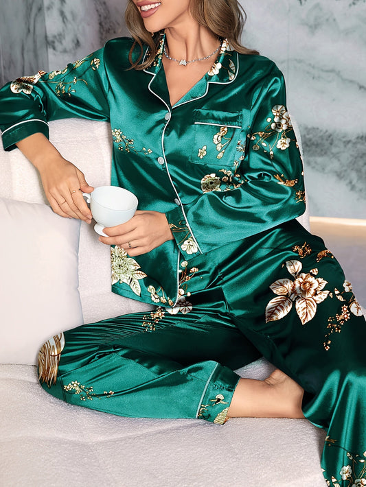 Livia | Satin-Pyjama-Set mit Vogelprint