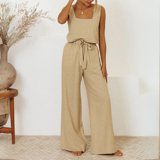 Regan - Minimalistisches Top und Weitbeinige Hosen Set