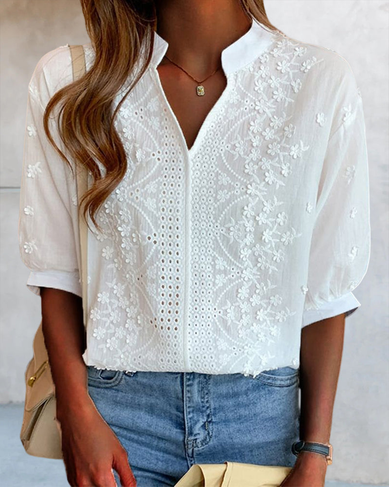 Yara | Weiße Bluse mit Puffärmeln